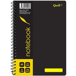 QUILL NOTEBOOK RULED A5 7mm 70gsm 200 Pages Poly Black 10570A