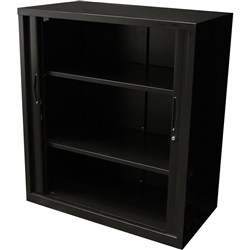 FNX GO TAMBOUR DOOR CUPBOARD With 2 Shelves Black 900W x 473D x 1016mmH