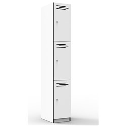 FNX INFINITY MELAMINE LOCKER 3 Door 305W x 455D x 1850mmH White with Black Edging