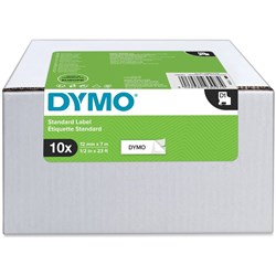 DYMO D1 LABEL CASSETTE 12mmx7M Black on White Value Pack/10