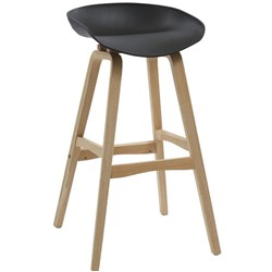 FNX VIRGO BAR STOOL Oak Coloured Timber Frame With Polypropylene Black Shell Seat