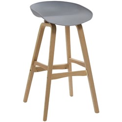 FNX VIRGO BAR STOOL Oak Coloured Timber Frame With Polypropylene Grey Shell Seat