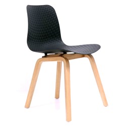 FNX LUCID BREAKOUT ROOM CHAIR Light Oak Timber Leg Black Patterned Poly Shell