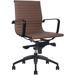 FNX PU605M BOARDROOM CHAIR Black Base And Arms Ribbed PU Medium Back Tan