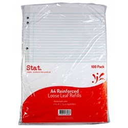 STAT. REINFORCED LOOSE LEAF Refill A4 Ruled Pk100