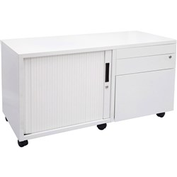 FNX LEFT HAND MOBILE CADDY Tambour Door 1050W x 500D x 615mmH White