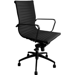 FNX MEDIUM BACK EXECUTIVE PU Chair Black Base and Arms Black Ribbed PU Seat & Back
