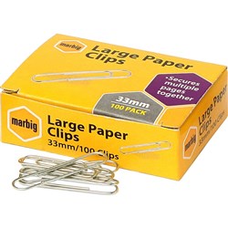 MARBIG PAPER CLIPS 33mm Large Box100