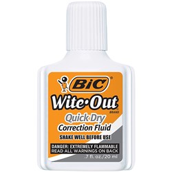 BIC WITE OUT CORRECTION FLUID Quick Dry 20ml, White