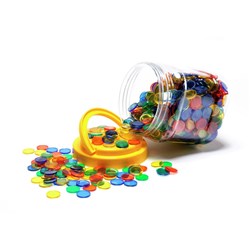 LEARNING CAN BE FUN COUNTERS Transparent circle dots Assorted Colours Jar of 1000
