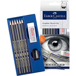 FABER CASTEL GRAPHITE SKETCH SET-6 Goldfaber Pencils 2H,HB, B,2B,4B,6B Sharpener & Eraser
