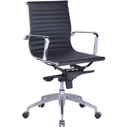 FNX MEDIUM BACK EXECUTIVE Chair Chrome Base and Arms Black Ribbed PU Seat & Back #R
