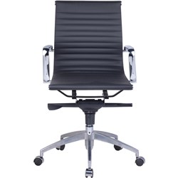 FNX MEDIUM BACK EXECUTIVE Chair Chrome Base and Arms Black Ribbed PU Seat & Back #R