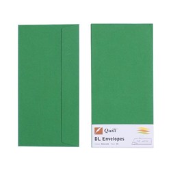 QUILL ENVELOPES DL 110x220mm PealNSeal Emerald Green Pk25