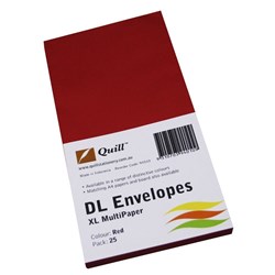 QUILL ENVELOPES DL 110x220mm PealNSeal Red Pk25