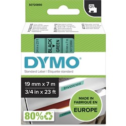 DYMO D1 LABEL CASSETTE 19mm x 7m Black on Green
