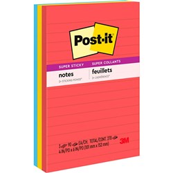 POST-IT 660-3SSAN NOTES Super Sticky Neon Lined 98x149mm Pk3 34-8714-9395-2