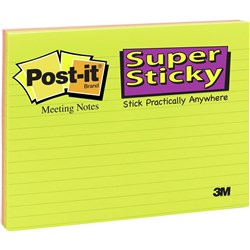 POST-IT 6845-SSPL NOTES Super Sticky Neon Lined 203 x 152mm PK4 Post It