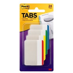 POST-IT 686F-1 DURABLE TABS White-Red,Blu,Yell,Grn 50x38mm