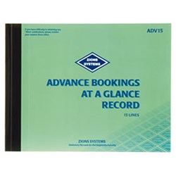 ZIONS ADV15 BOOKINGS BOOK Advance At A Glance 15 Lines
