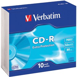 VERBATIM RECORDABLE CD-R 700MB 52x 80Min Slim Case Pk10
