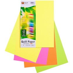 QUILL COLOURED COPY PAPER A4 80gsm Asst Flouro Colour Pk100