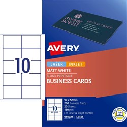 AVERY L7414-20 BUSINESS CARDS Laser/IJet 90x52mm 10/Sht Wht