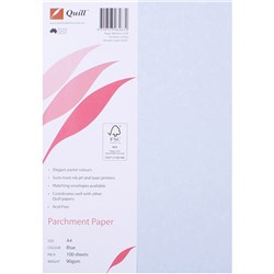 QUILL PARCHMENT PAPER A4 90gsm Blue Pk100