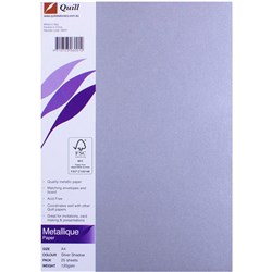 QUILL METALLIQUE PAPER A4 120gsm Silver Shadow Pk25