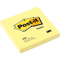 POST-IT 654 NOTES ORIGINAL 100Shts 76x76mm Yellow, Pk12 7100233248