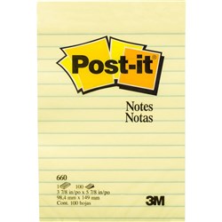 POST-IT 660 NOTES ORIGINAL Lined 100Shts 98x149mm Yellow 34-8725-6116-1