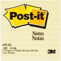 POST-IT 675-YL NOTES ORIGINAL Lined 98x98mm Yellow -each* 300 Sheets