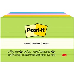 POST-IT 635-5AU NOTES ULTRA Colour 100St Lined 76x127, Pk5 34-8726-5754-8