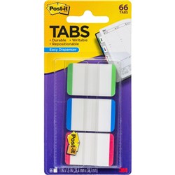 POST-IT 686L-GBR DURABLE TABS White-Red,Blue&Green 25x38mm