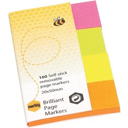 MARBIG COLOUR PAGE MARKERS Brilliant, 160 Asst, 20x50mm #Discontinued