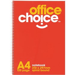OFFICE CHOICE SPIRAL NOTEBOOK 120Page A4 - 210x297mm S/Open