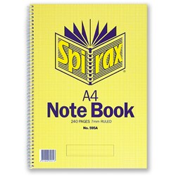 SPIRAX 595A NOTEBOOK 240 Pages A4, 297x210mm 7mm Ruled S/Open