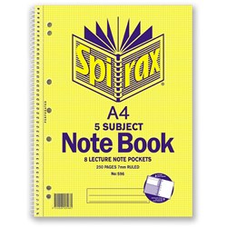 SPIRAX 596 NOTEBOOK 5 SUBJECT A4 250 Pages 297x220mm S/O