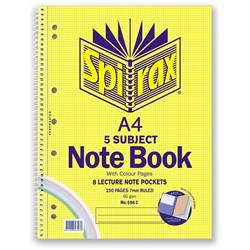 SPIRAX 596C NOTEBOOK 5 SUBJECT Colour Pg A4 250Page 297x220mm