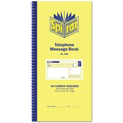 SPIRAX 550 TELEPHONE MSG BOOK NCR 160 Duplicate Sets S/Open