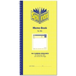 SPIRAX 551 MEMO BOOK NCR 80 Duplicate Sets S/Open Clearance Stock#