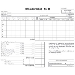 ZIONS No.44 TIME & WAGES SHEET 100 Sheets, 175x215mm