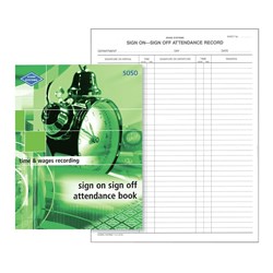 ZIONS SOSO ATTENDANCE BOOK Sign On Sign Off 260X200mm