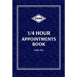 ZIONS 1412 APPOINTMENT BOOK A4 1/4Hour Appointments 297X210mm