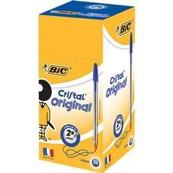 BIC CRISTAL BALLPOINT PENS Medium Blue Box50