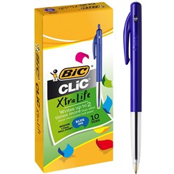 BIC CLIC BALLPOINT PENS Medium Blue Box10