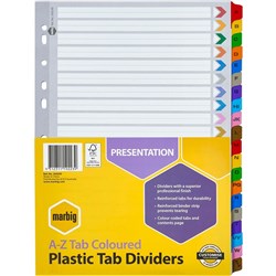 MARBIG COLOURED DIVIDERS A4 PP  A-Z Reinf Tab