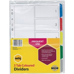 MARBIG COLOURED DIVIDERS A4 PP 5 Tab Multi Includes 5 Tabs