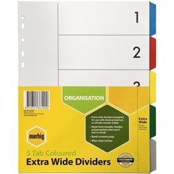 MARBIG COLOURED DIVIDERS PP A4 Maxi Extra Wide 5Tab