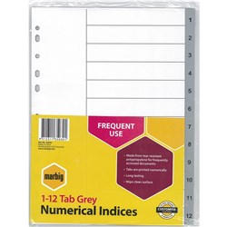 MARBIG NUMERICAL DIVIDERS A4 PP 1-12 Grey